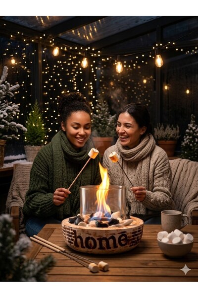 Technow Home-200C Cam Hazne Masa Şömine Ateş Çukuru Mini Şömine (500ml Bioetanol Yakıt)