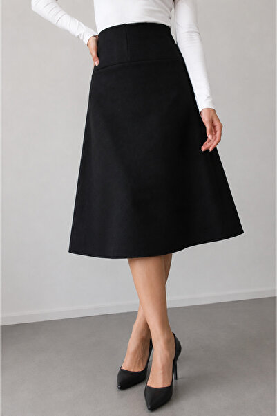 JUPEN Women's Brioche Knit High Waist Flared Skirt