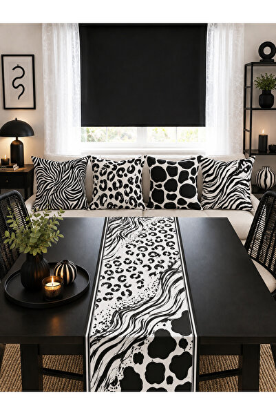 Bebişim Halı Black and White Zebra Leopard Animal 4-Piece Throw Pillow Cover ...
