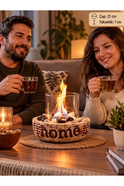 Technow Home-200C Cam Hazne Masa Şömine Ateş Çukuru Mini Şömine (500ml Bioetanol Yakıt)