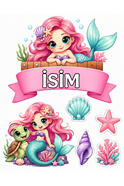 telaşe memuru İSİMLİ - Deniz Kızı Temalı Yenilebilir Pasta Süsü - Deniz Kızı ...