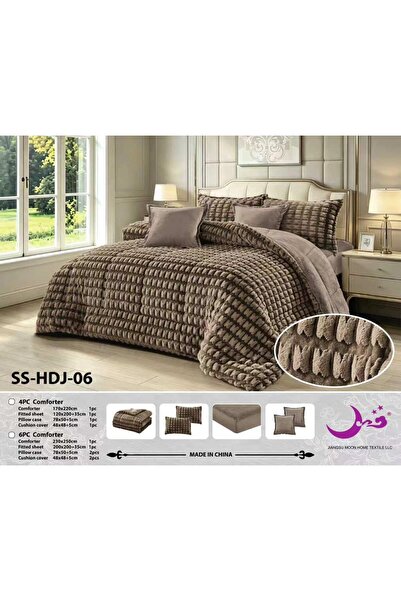 Moon Winter Quilted Bedspread -Nefren 6 Pieces King Size-Velvet Faux Fur 250*230