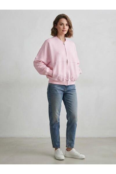 Fermuarlı Sweatshirt , Şapkasız Kadın Hırka/Ceket