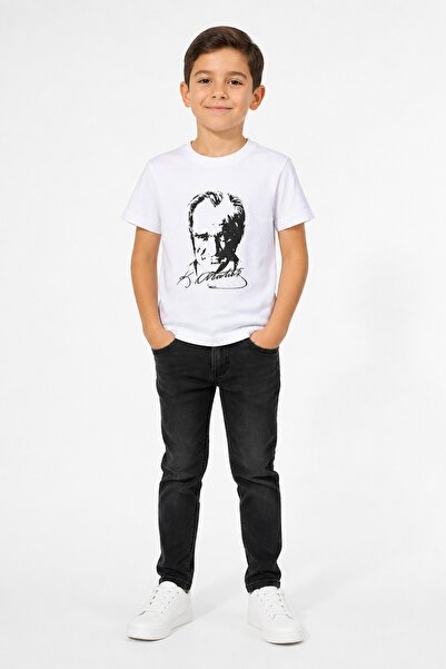 erayalpkids Ataturk Printed T-Shirt Unisex Children's Clothing Black 8-9 Year...