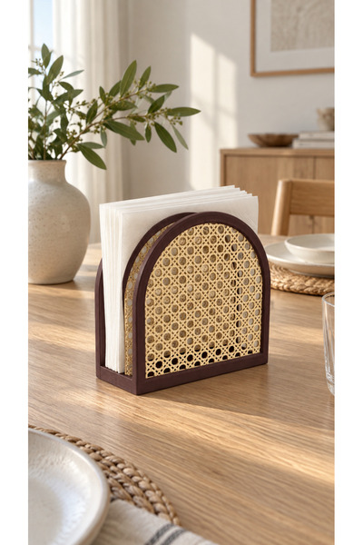 The Plasti Wicker Look Decorative Napkin Holder – Modern Bohemian Desktop Nap...
