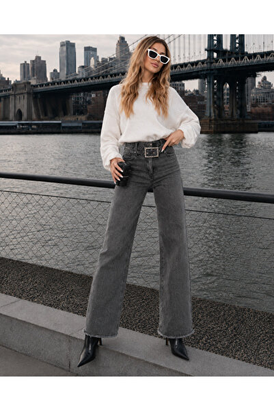 Swet Shop Jeans Γυναικεία Ψηλόμεση Παντελόνα με Ξεθωριασμένο Εφέ Vintage, Φού...
