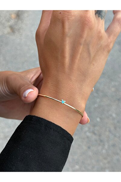 Tuysa Jewelry Minimal Mavi Taş Detaylı Çıtır Kelepçe Bileklik