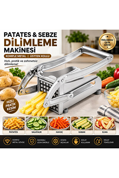 EVTR Manuel Patates & Sebze Dilimleme Makinesi – Komple Metal Gövde, Üstten K...