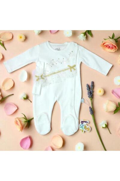 Loreen Soft White Baby Girl Bodysuit with Elegant Headband C 6049
