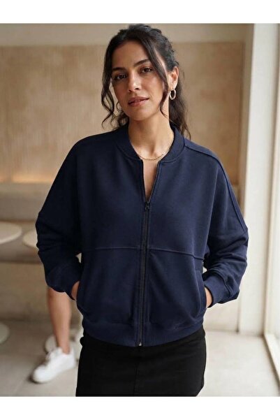 Hülya Boutique Fermuarlı Sweatshirt , Şapkasız Kadın Hırka/Ceket