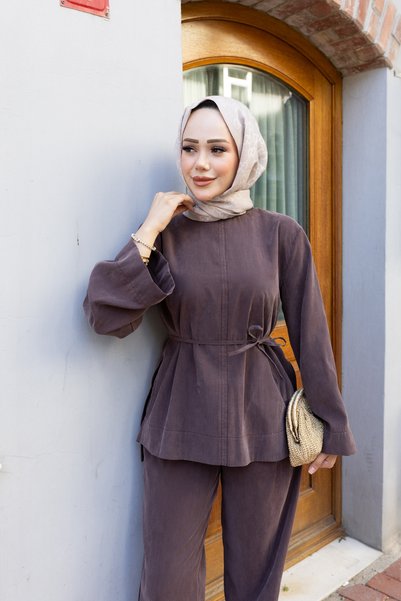honeyed Neva Premium Silky Modal Woven Double Hijab Set with Tunneled Waist and Drawstring