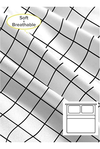 Qadro King Size 3Pc Duvet Cover Set | Soft Microfiber Material | Black Grid & White Color | 1 Du