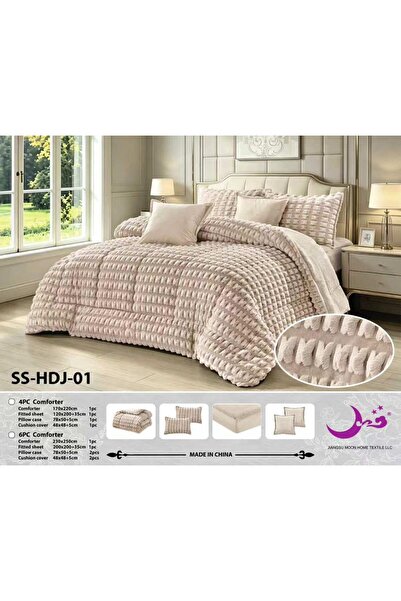 Moon Winter Quilted Bedspread -Nefren 6 Pieces King Size-Velvet Faux Fur 250*230