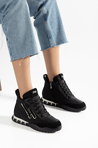 Nazsole Kadın Siyah Bağcıklı Kürklü Sneaker Bot
