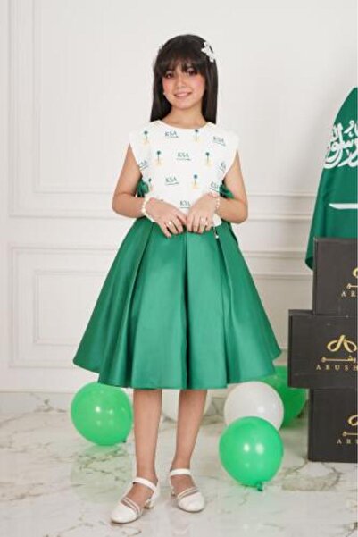 zelia Newly arrived National Day girls' green sleeveless dress adorned with s...