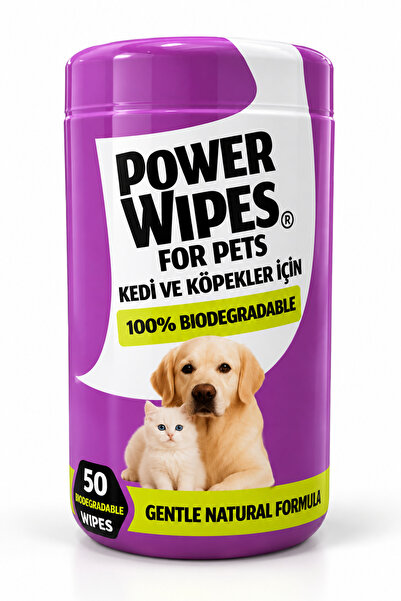 Power Wipes Evcil Hayvan Islak Mendili 50'li Kedi Köpek Göz Çevresi Pati ve T...