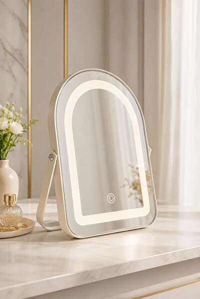NEWNOW LED Işıklı Masaüstü Makyaj Aynası – Dokunmatik Düğmeli Ayarlanabilir S...