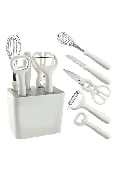 Qadro 6-Piece Kitchen Utensil Set With Holder | Includes Peeler, Fruit Knife,...