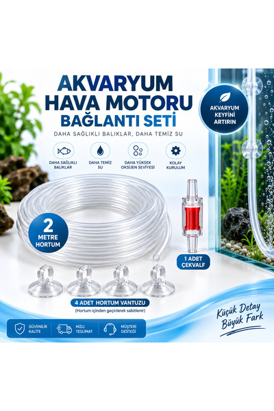 muyucraft Akvaryum Hava Motoru Bağlantı Seti 2 Metre Hortum + Çekvalf + 4 Ade...