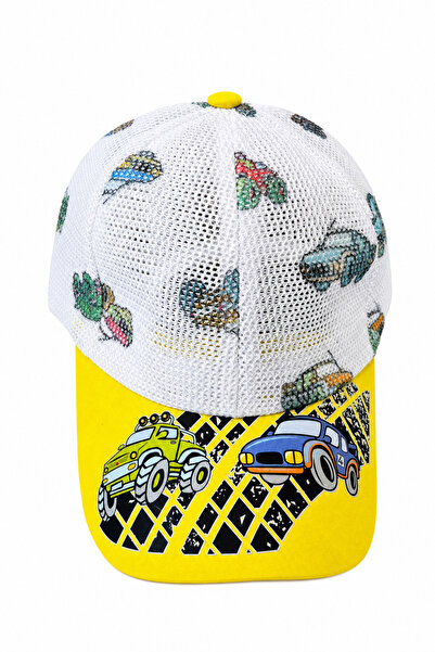 Jack Ferrero Children's Mesh Car Patterned Yellow Visor Summer Hat