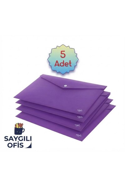 SaygılıOfis A4 Ebat (20X30 cm) Plastik Çıtçıtlı Zarf Dosya Çıtçıtlı Dosya 5 ADET