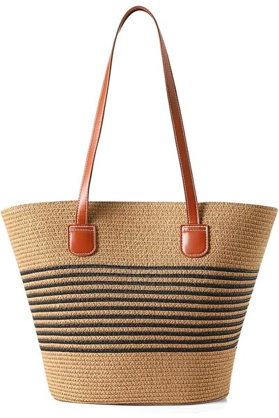 KASTWAVE Women's Straw Shoulder Bag, Large Rattan Woven Totes with Handmade T...