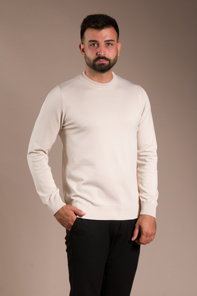 ZEKİ ÖZER Men's Beige Basic Knitwear Sweater