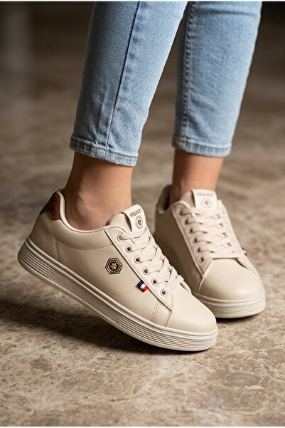 Lubrand Unisex Bej Bağcıklı Günlük Spor Ayakkabı Sneaker