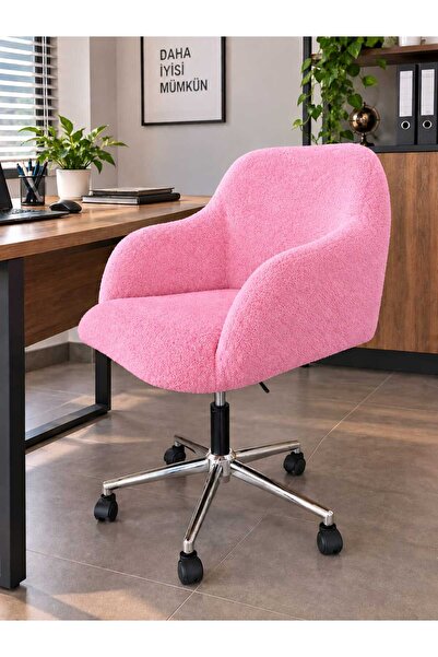 Yuems home Antrasit Peluş Kumaş Krom Ayaklı Çalışma Sandalyesi ve Ofis Koltuğ...