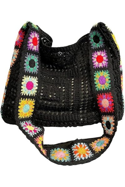 GENERAL Tazweeq Crochet Beach Tote Bag for Women, Boho Embroidery Hollow Out ...