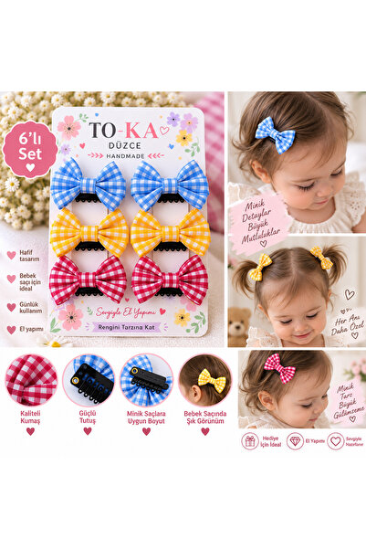 Handmade Saçsız bebek tokası ekose