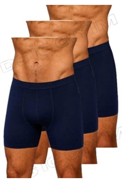 Yıldız Çamaşır 323 Men's Bamboo Lycra Navy Blue Boxer Shorts 3 Pieces
