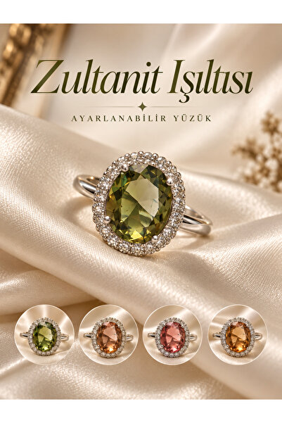 Yudi Atelier Zultanit Işıltılı Renk Değiştiren Yüzük - Ayarlanabilir Oval Kes...