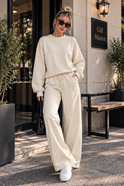 Gül Maison Women's Two-Thread Crew Neck Oversize Sweatshirt Wide-Leg Sweatpants Two-Piece Set