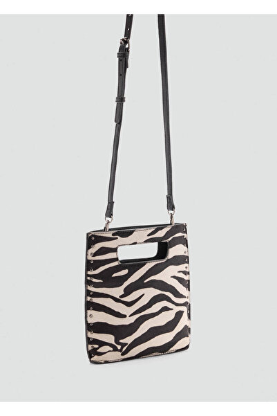 Mango Teen Zebra desenli deri mini çanta