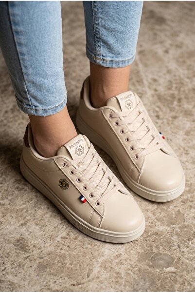 Lubrand Unisex Bej Bağcıklı Günlük Spor Ayakkabı Sneaker
