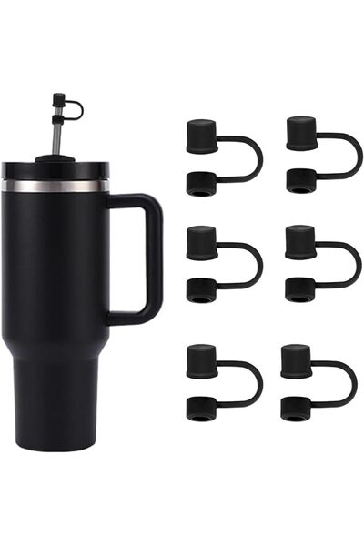 Yelajoy Silicone Straw Covers - 6PCS Dust-Proof Reusable 10mm Straw Caps, Bla...