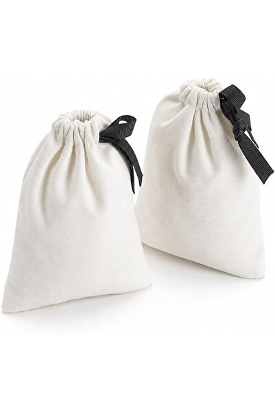 Sweet seven Cotton Drawstring Pouch, Set of 2 White Fabric Storage Bags for O...