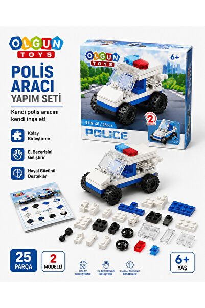 OLGUN Police Car Building Set – 25 Pieces – 2 Models – Ages 6+