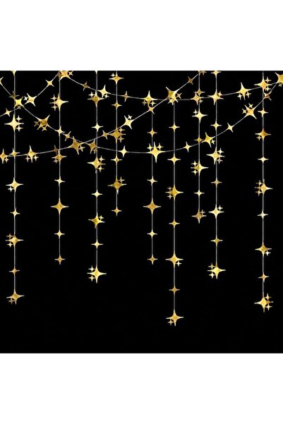 SYOSI Reflective Gold Star Garland, 4 Pack Paper Banner with Hanging Four-Poi...