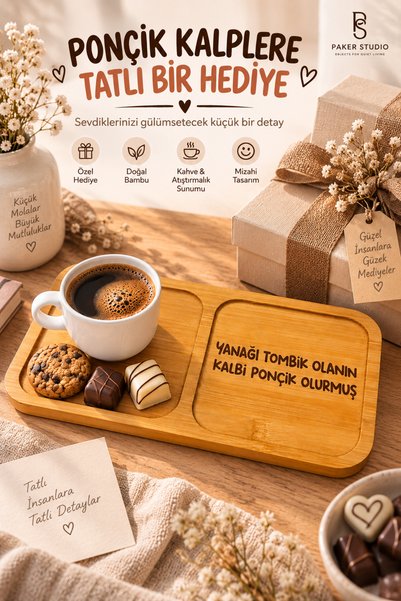 PakerStudio Humorous Gift Themed 2-Compartment Laser-Engraved Bamboo Coffee Presentation Stand