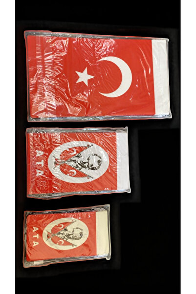 GenelTedarik Türk Bayrağı ve Atatürk İpli Bayrak Seti 3'lü Paket Büyük Orta K...