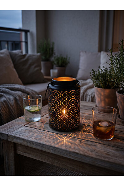 Genel Markalar Siyah Çelik Dekoratif Tealight Fener Mumluk 8,5x13 cm