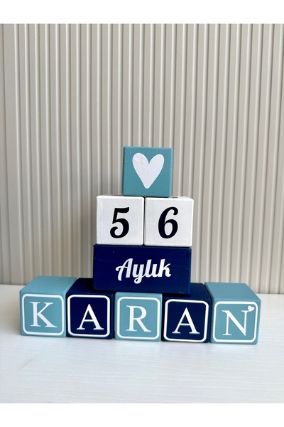 mogokids Mavi lacivert Kişiye Özel İsimli Bebek Anı Küpleri harfliiiiii (5har...
