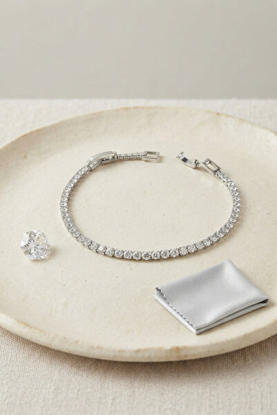 Skygo Brass Silver Color Thin Zircon Stone Waterway Women's Bracelet Tj-Bb8892