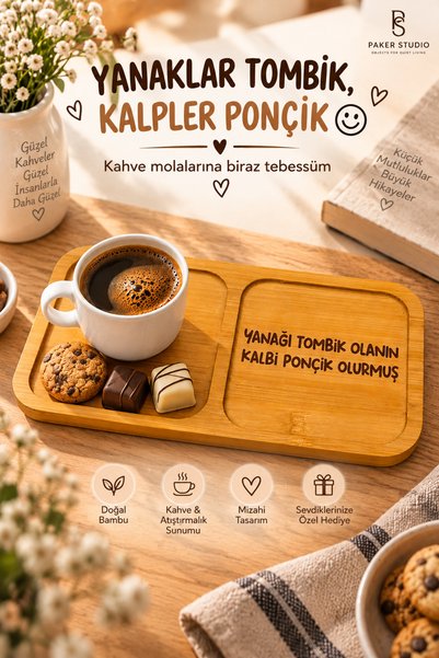 PakerStudio Humorous Gift Themed 2-Compartment Laser-Engraved Bamboo Coffee Presentation Stand
