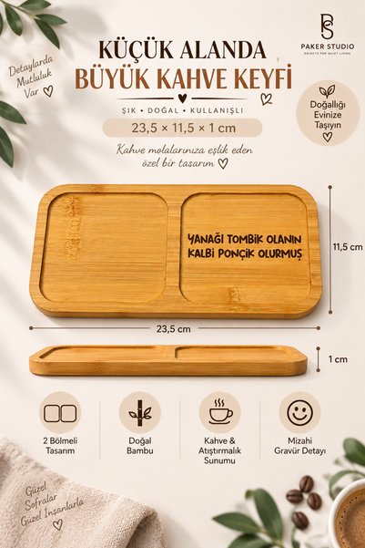 PakerStudio Humorous Gift Themed 2-Compartment Laser-Engraved Bamboo Coffee Presentation Stand