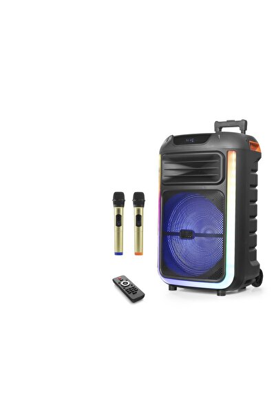 EGE YELİ Çift Karaoke Mikrofonlu Bluetooth Hoparlör Fm Radyo 40W 15 İnç Rgb K...