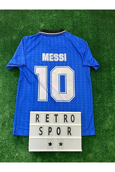 Lionel Messi Arjantin 1994 Dünya Kupası Özel Tasarım Yakalı Nostalji Forma / Messi Arjantin Forma