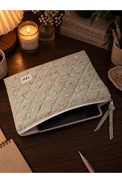 TALL WAY Yeşil gül desenli tablet kılıfı - 11-12 inç